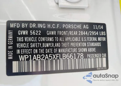 2015 Porsche Macan S z USA, uszkodzony, nr VIN WP1AB2A5XFLB66178